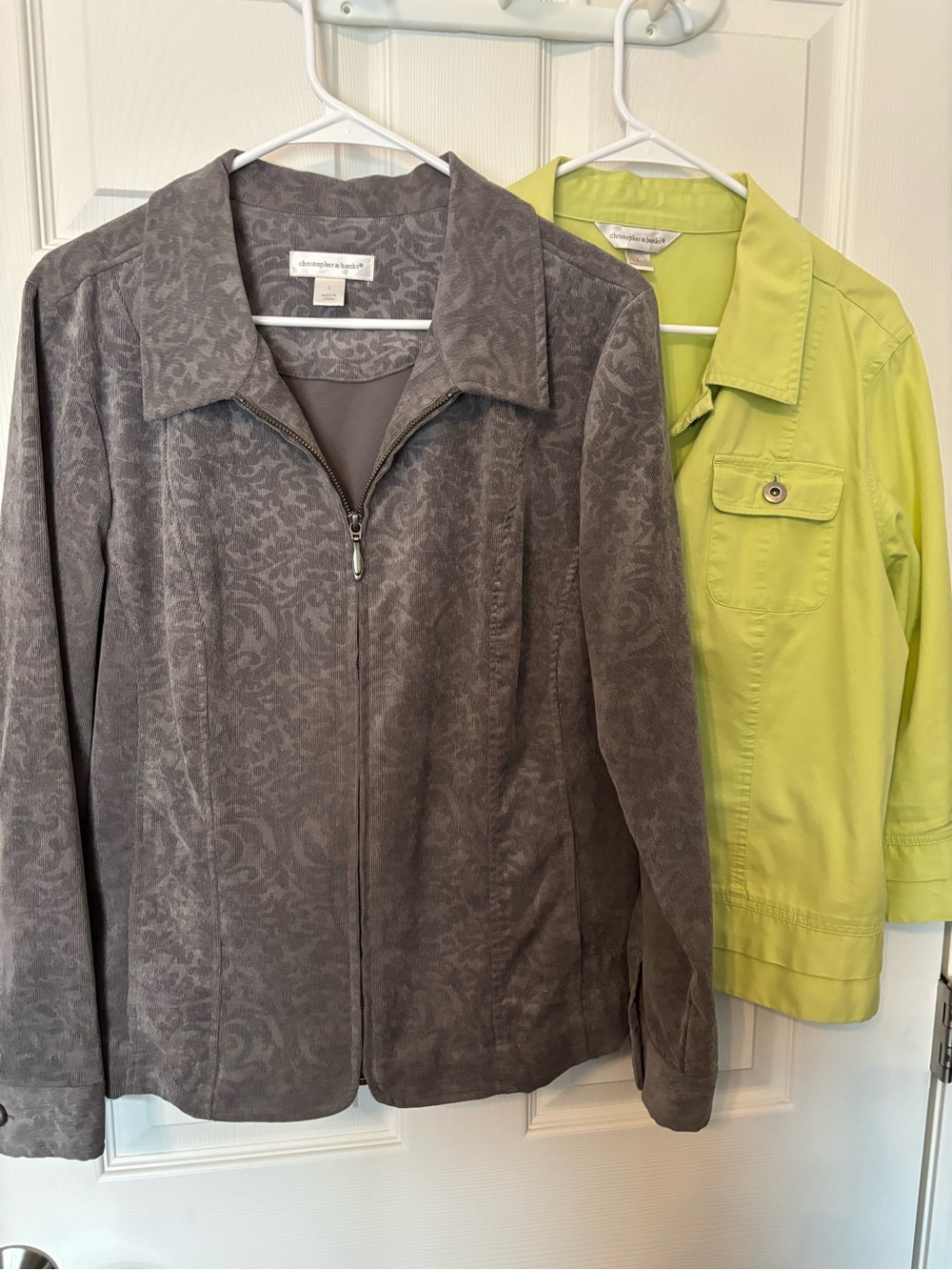 Christopher & Banks Gray Zip-Front Jacquard Utility Jacket